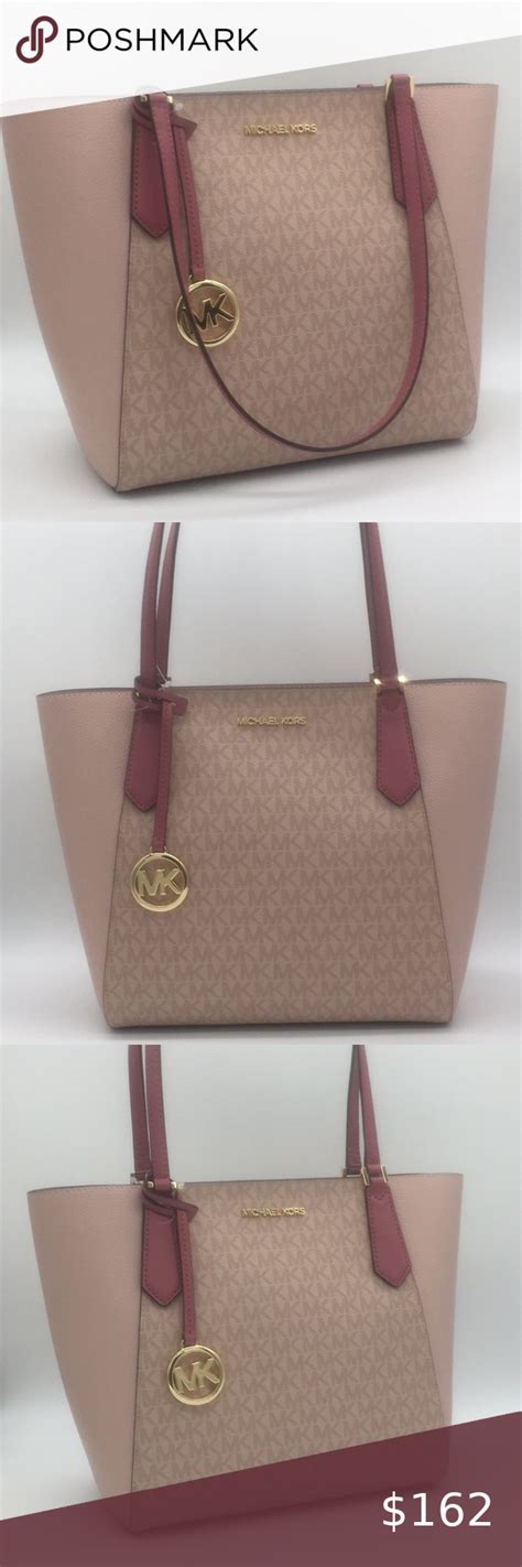 michael kors kimberly large brown mk tulip pink leather|Michael Kors tote set.